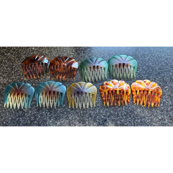 Vtg Lot of 9 1960\'s Hair Side Combs Multi Colored Teeth Pick Women\'s Shell Wavy main image 9